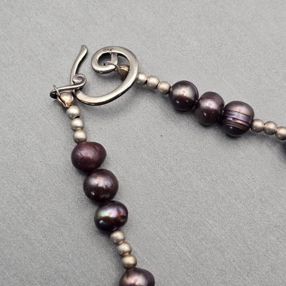 Peacock Baroque Pearl Purple Agate Pendant Sterling Silver Necklace 16" - Picture 5 of 12
